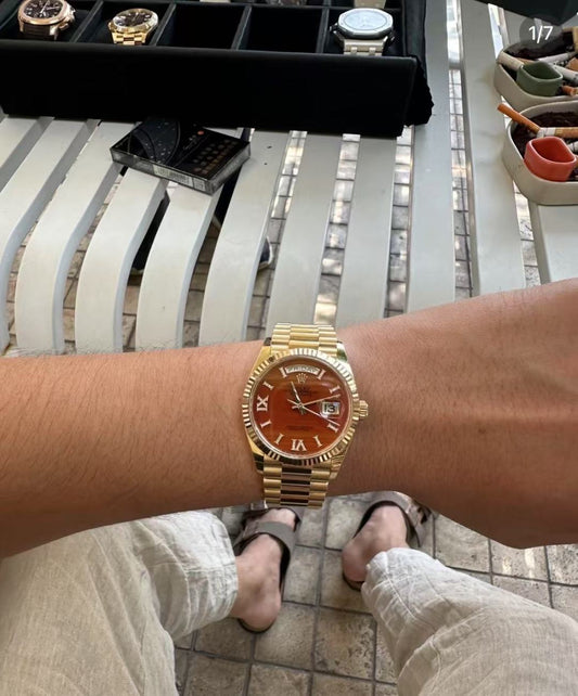 Rolex Day-Date 36 Yellow Gold Red Carnelian Watch