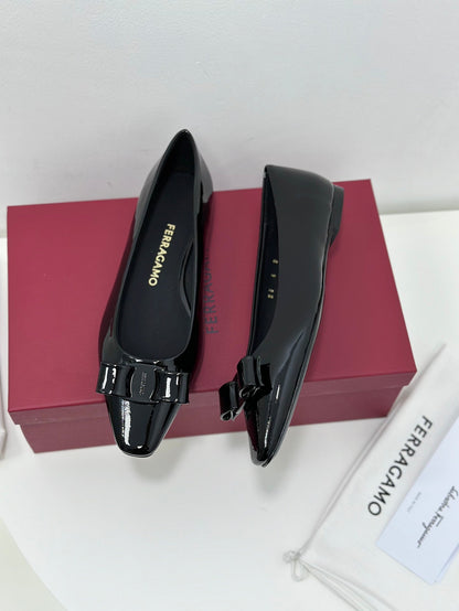 Ferragamo Vara Patent Leather Square Toe Pumps