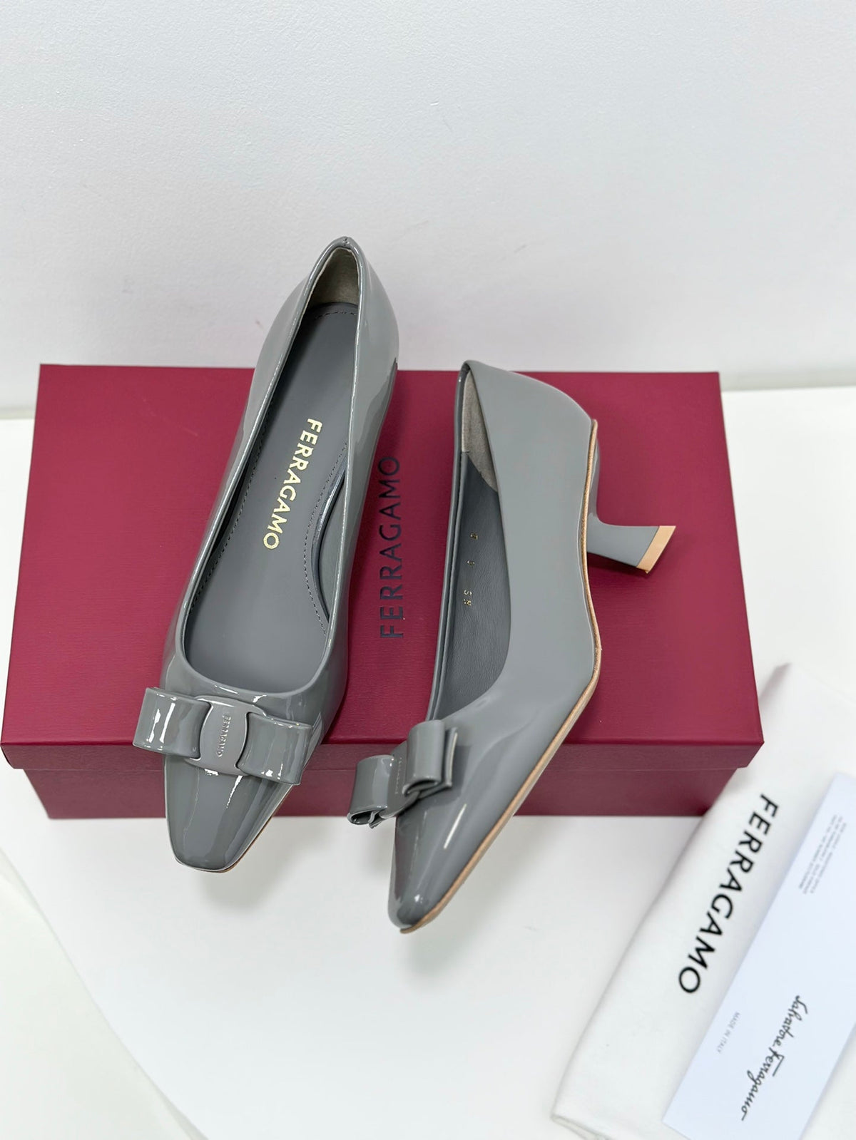 Ferragamo Vara Patent Leather Square Toe Pumps