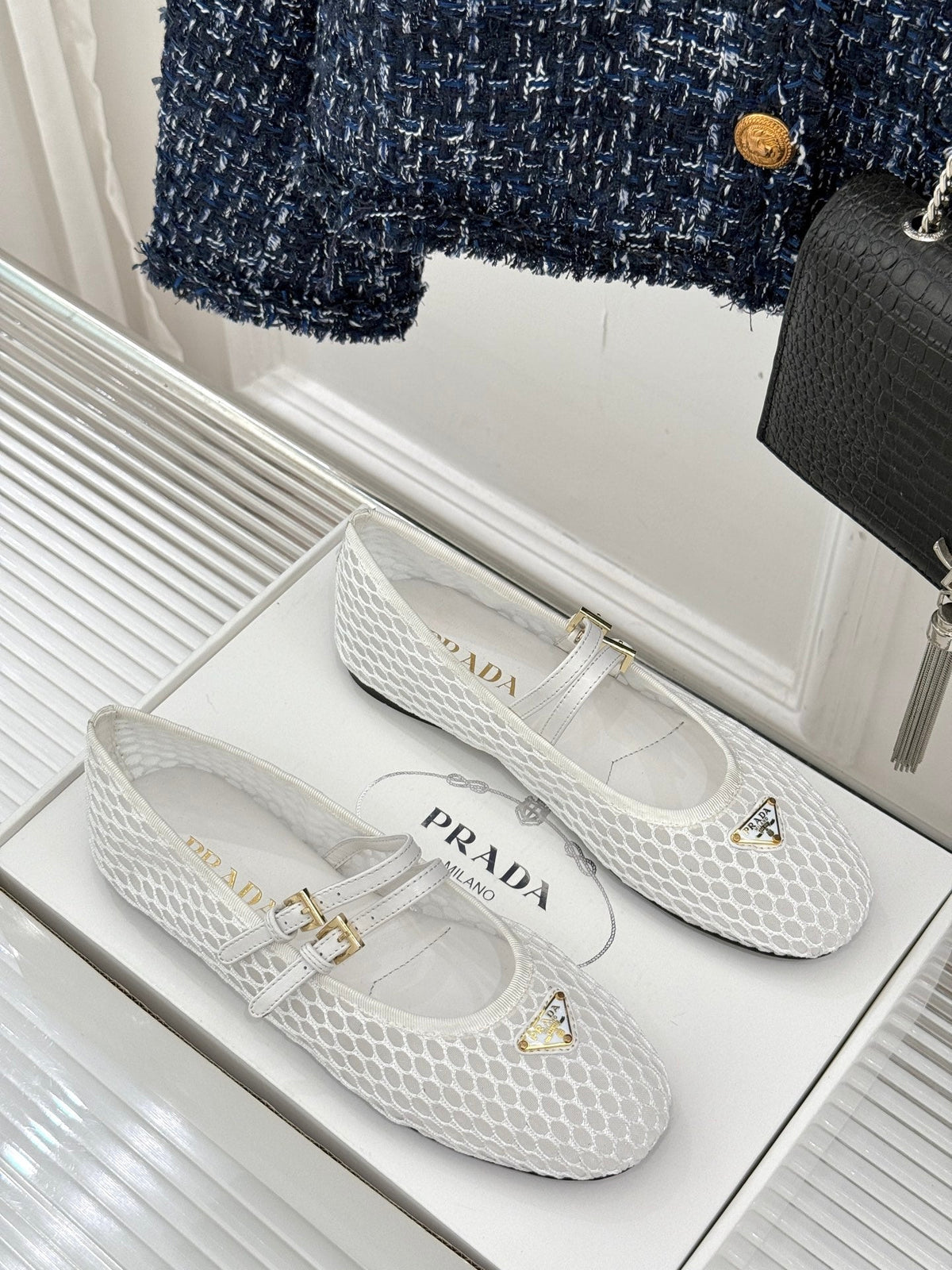 Prada Classic Mesh Mary Jane Flats