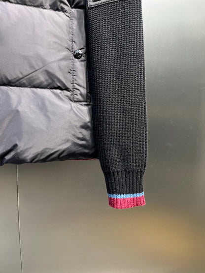 Moncler Knitted Patchwork Stand-Collar Jacket