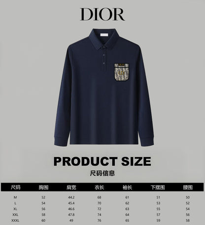 Dior Silk Long Sleeve Polo Shirt with Metal Patch