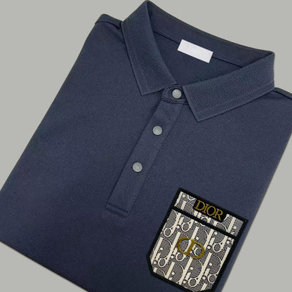 Dior Silk Long Sleeve Polo Shirt with Metal Patch