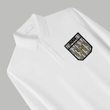 Dior Silk Long Sleeve Polo Shirt with Metal Patch
