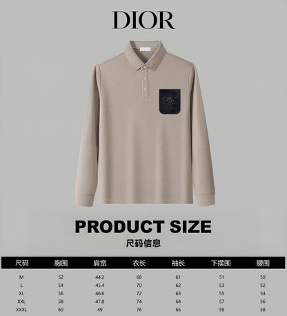 Dior Silk Long Sleeve Polo Shirt with Metal Patch