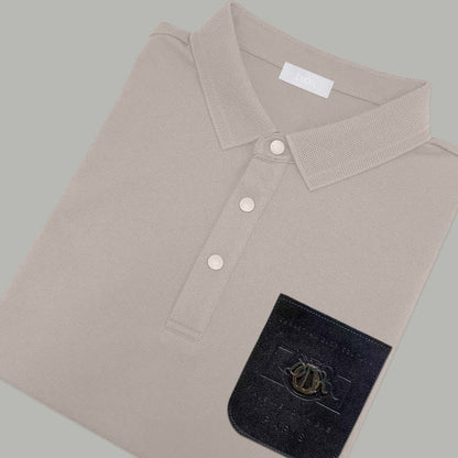 Dior Silk Long Sleeve Polo Shirt with Metal Patch