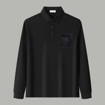 Dior Silk Long Sleeve Polo Shirt with Metal Patch