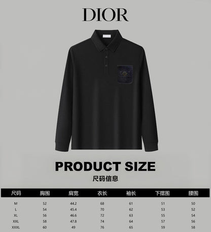 Dior Silk Long Sleeve Polo Shirt with Metal Patch